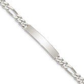 Sterling Silver Polished Engraveable Figaro Link ID Bracelet