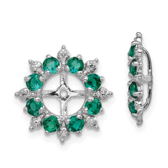 Sterling Silver Rhodium Diam. & Created Emerald Earring Jacket - 2