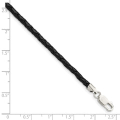 Sterling Silver 18inch 3mm Black Leather Braided Necklace