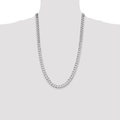 Sterling Silver Rhodium-plated 7.5mm Flat Curb Chain - 6