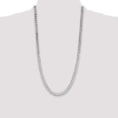 Sterling Silver Rhodium-plated 7.5mm Flat Curb Chain - 7