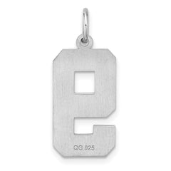 Sterling Silver Rhodium-plated Large Diamond-cut #9 Charm