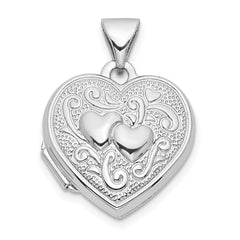 Sterling Silver Rhodium-plated Double Hearts 15mm Heart Locket