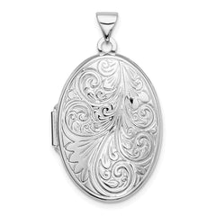 Sterling Silver Rhodium-plated Scroll Oval Locket - 2