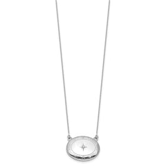 Sterling Silver Rhodium-plated Polished Front/Brushed Back 1/20 ct. Diamond Floral 18.75 inch with 2 inch ext. 20mm Oval Locket Necklace