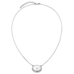 Sterling Silver Rhodium-plated Polished Front/Brushed Back 1/20 ct. Diamond Floral 18.75 inch with 2 inch ext. 20mm Oval Locket Necklace