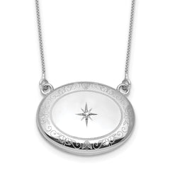 Sterling Silver Rhodium-plated Polished Front/Brushed Back 1/20 ct. Diamond Floral 18.75 inch with 2 inch ext. 20mm Oval Locket Necklace