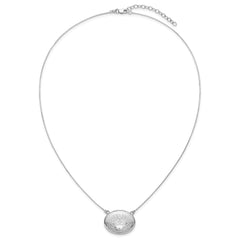 Sterling Silver Rhodium-plated Polished Front/Brushed Back 18.75 inch with 2 inch extension 20mm Oval Filigree Locket Necklace
