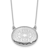 Sterling Silver Rhodium-plated Polished Front/Brushed Back 18.75 inch with 2 inch extension 20mm Oval Filigree Locket Necklace