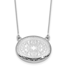 Sterling Silver Rhodium-plated Polished Front/Brushed Back 18.75 inch with 2 inch extension 20mm Oval Filigree Locket Necklace