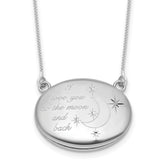 Sterling Silver Rhodium-plated Polished Front/Brushed Back Love To Moon and Back 18.75 inch with 2 inch ext. 20mm Oval Locket Necklace