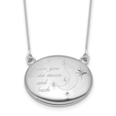 Sterling Silver Rhodium-plated Polished Front/Brushed Back Love To Moon and Back 18.75 inch with 2 inch ext. 20mm Oval Locket Necklace