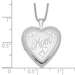 Sterling Silver Rhodium-plated 20mm Mom Heart Locket Necklace
