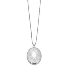 Sterling Silver RH-plated 26mm Floral Oval Locket Necklace