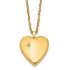 1/20 Gold Filled 20mm Polished/Satin Diamond Star Heart Locket Necklace