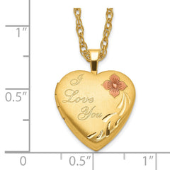 1/20 Gold Filled 16mm Enameled Flower I Love You Heart Locket Necklace