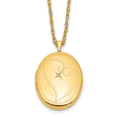 1/20 Gold Filled 26mm Diamond in Heart Oval Locket Necklace
