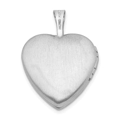 Sterling Silver Rhod-plated Polished/Satin Diamond 16mm D/C Heart Locket