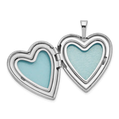 Sterling Silver Rhodium-plated Polished & Satin Enameled Rose Heart Mother & Daughter Locket & Pendant Necklace Set