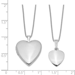 Sterling Silver Rhodium-plated Polished & Satin Heart 18in Locket Necklace & 14in Pendant Necklace Set