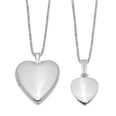 Sterling Silver Rhodium-plated Polished & Satin Heart 18in Locket Necklace & 14in Pendant Necklace Set