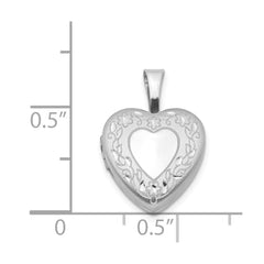 Sterling Silver Rhodium-plated Flower Border 12mm Heart Locket