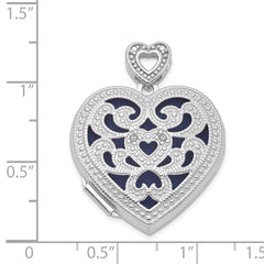 Sterling Silver Rhodium-plated 24mm w/ Diamond Vintage Heart Locket