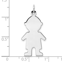 Sterling Silver Rhod-plated Eng. Boy Polished Front/Satin Back Disc Charm - 4