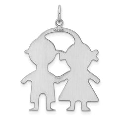SS Rh-plt Engraveable Boy/Girl Polished Front/Satin Back Disc Charm - 2
