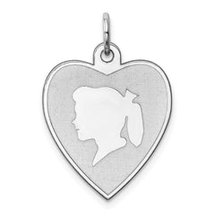 Sterling Silver Rhodium-plated Engraveable Girl Disc Charm - 2