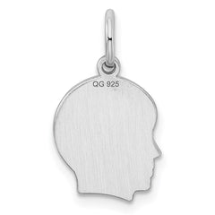 Sterl Silver Rh-plt Engraveable Boy Polished Front/Satin Back Disc Charm - 6