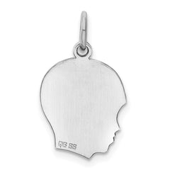 Sterl Silver Rh-plt Engraveable Boy Polished Front/Satin Back Disc Charm - 16