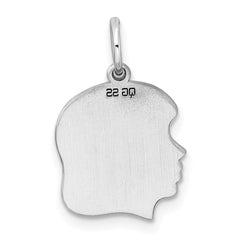 Sterl Silver Rh-plt Engraveable Girl Polished Front/Satin Back Disc Charm - 9