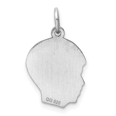 Sterl Silver Rh-plt Engraveable Boy Polished Front/Satin Back Disc Charm - 18