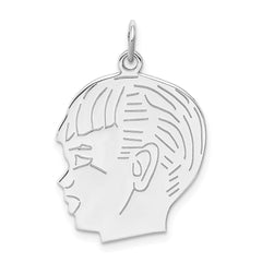 Sterling Silver Rhod-plated ENG. Boy Polished Front/Satin Back Disc Charm - 3
