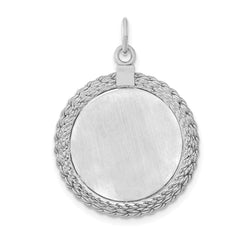 SS Rh-plt Engraveable Round with Rope Polished Front/Satin Back Disc - 2