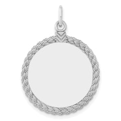 SS Rh-plt Engraveable Round with Rope Polished Front/Satin Back Disc - 2