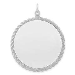 SS Rh-plt Engraveable Round with Rope Polished Front/Satin Back Disc - 3