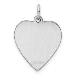 SS Rh-plt Engraveable Heart Polished Front/Satin Back Disc Charm - 4