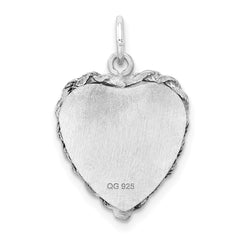 SS Rh-plt Engraveable Heart Polished Front/Satin Back Disc Charm - 26
