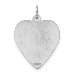 SS Rh-plt Engraveable Heart Polished Front/Satin Back Disc Charm - 7