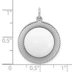 SS Rh-plt Engraveable Round Polished Front/Satin Back Disc Charm - 8