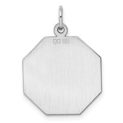 SS Rh-plt Engraveable Octagon Polished Front/Satin Back Disc Charm - 9