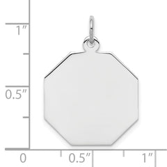 SS Rh-plt Engraveable Octagon Polished Front/Satin Back Disc Charm - 9