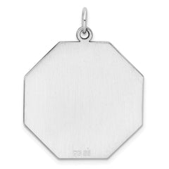 SS Rh-plt Engraveable Octagon Polished Front/Satin Back Disc Charm - 11