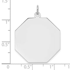 SS Rh-plt Engraveable Octagon Polished Front/Satin Back Disc Charm - 11