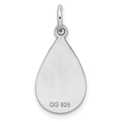 SS Rh-plt Engraveable Teardrop Polished Front/Satin Back Disc Charm