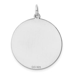 Sterling Silver Rhod-plated Eng. Rnd Polish Front/Satin Back Disc Charm - 14