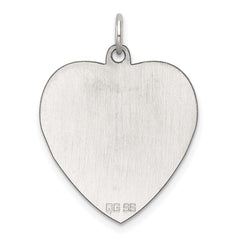 Sterling Silver Rhod-plated Eng. Heart Polish Front/Satin Back Disc Charm