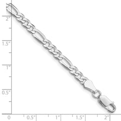 Sterling Silver Rhodium-plated 4.5mm Lightweight Flat Figaro Chain - 9